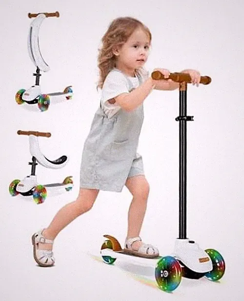 3-in-1 Scooter for Kids Ages 1-5 Years Old, Folding Scooter with 3-in-1 White