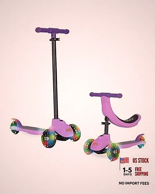 3-in-1 Scooter for Kids Ages 1-5 Years Old, Folding Scooter with 3 Purple