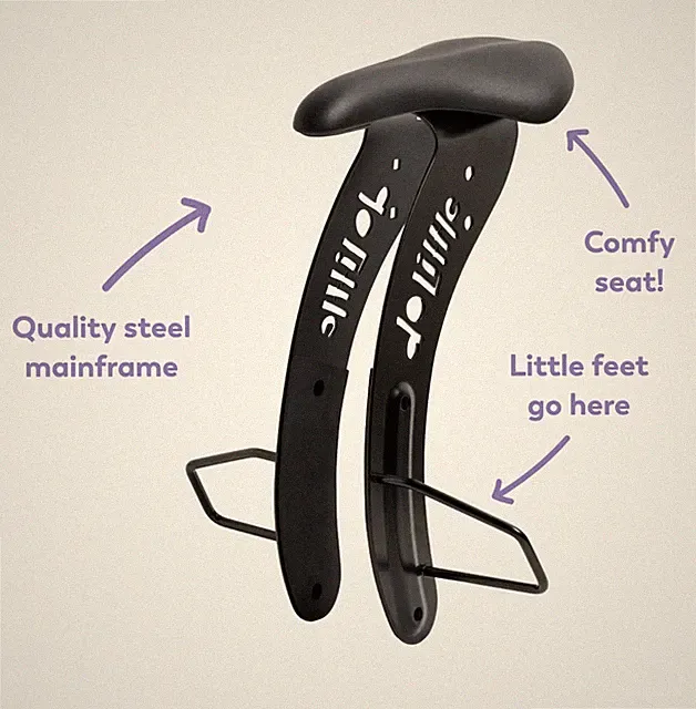 DO LITTLE ORIGINAL KIDS BIKE SEAT MOUNTS ON FRAME IN FRONT OF ADULT BIKE SEAT