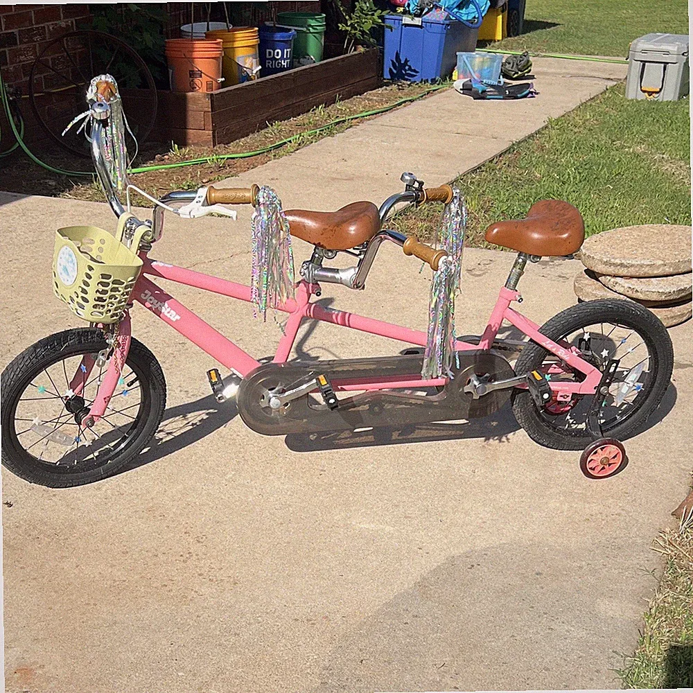 Joystar Pink Tandem Kids Bike 16in Basket Training Wheels Adjustable Seat