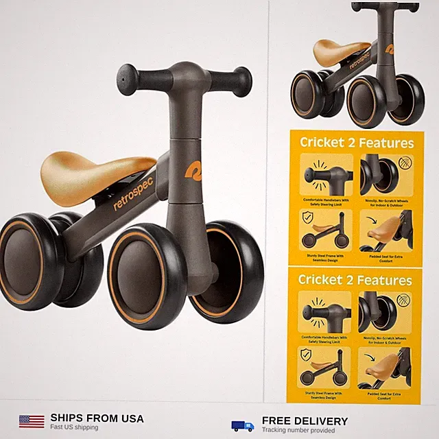 Retrospec Cricket 2 Baby Walker Balance Bike with 4 Wheels - Safe Learning To...