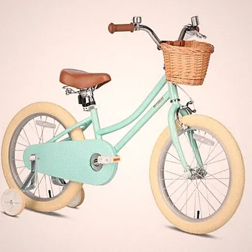 Vintage Kids Bike for Mint Green 16 Inch With Training Wheels & Kickstand